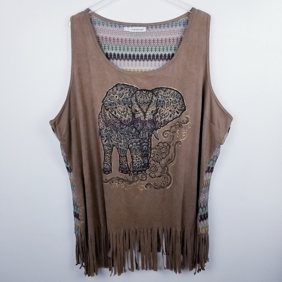 Maurices Boho Elephant Suede Fringe Tank Top - Picture 1 of 7